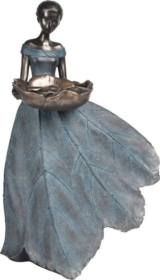 Dekoratief Deco dame staand m vogelbad brons resina 39x29x58cm A235162