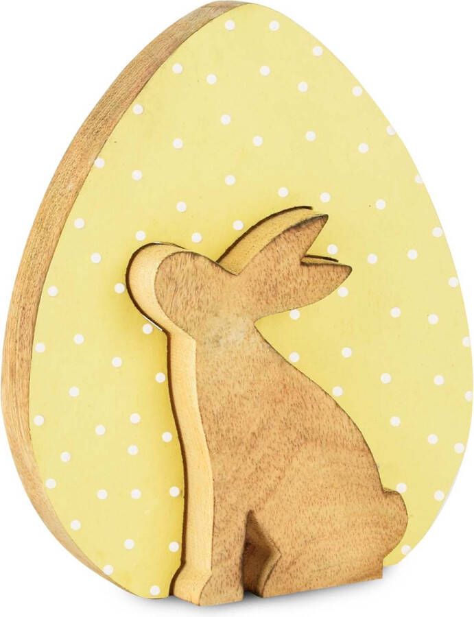 Dekoratief Deco ei met konijn puzzel hout naturel geel 25x22x3cm A200792