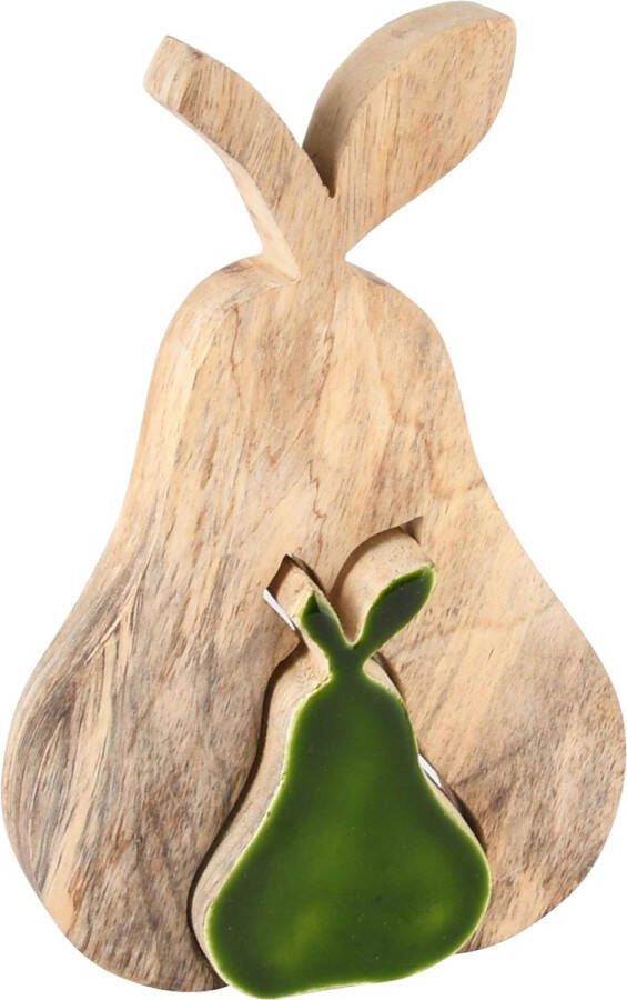Dekoratief Deco peer puzzel naturel groen hout 19x13x3cm A238128