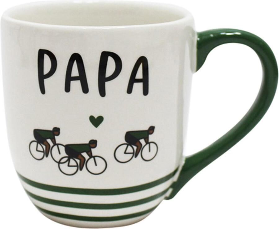 Dekoratief Mok 'Papa' wit groen keramiek 10x10x12cm A245546