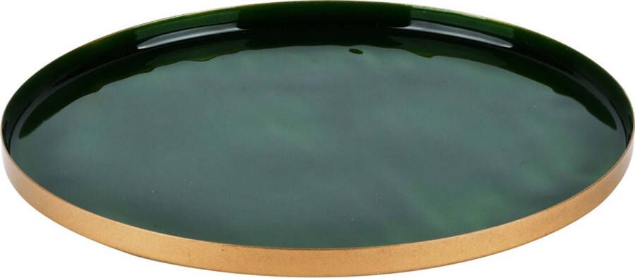 Dekoratief Dienblad rond groen goud metaal 23x23x1cm A205840