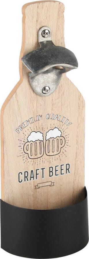 Dekoratief Flesopener 'Craft Beer' zwart naturel hout metaal 10x28x5cm A235026