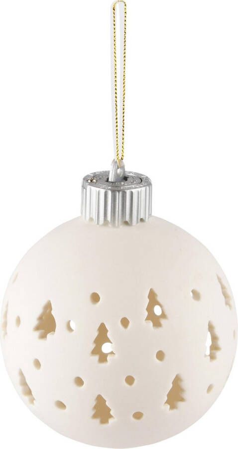 Dekoratief Hanger bal m kerstboompjes wit porselein LED 8x8x10cm A235552