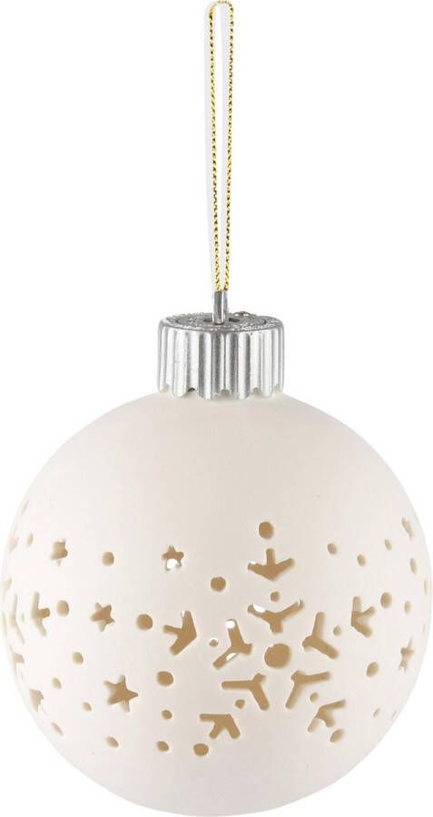 Dekoratief Hanger bal m sneeuwvlokken wit porselein LED 8x8x10cm A235553