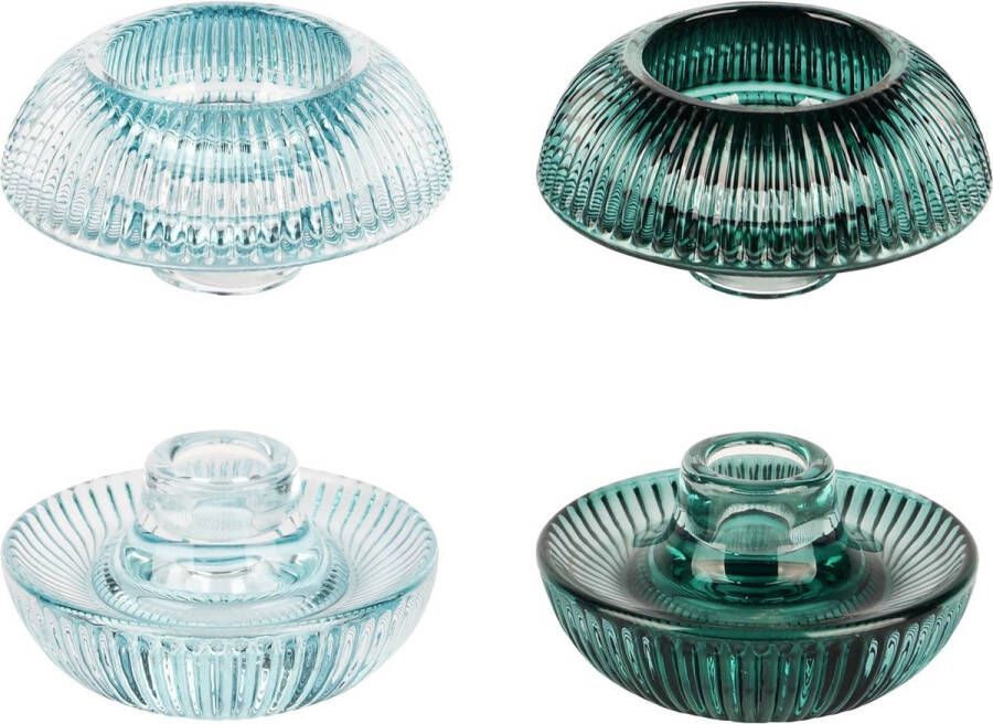 Dekoratief Kaarsenhouder blauw groen glas 10x10x5cm set van 2 stuks A225015