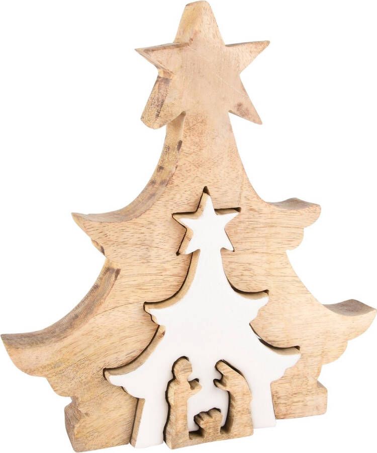 Dekoratief Kerststal puzzel naturel wit hout 27x24x4cm A238114