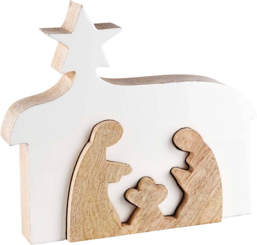 Dekoratief Kerststal puzzel wit naturel hout 23x4x26cm A218240