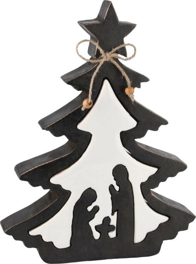 Dekoratief Kerststal puzzel wit zwart hout 29x22x4cm A228074