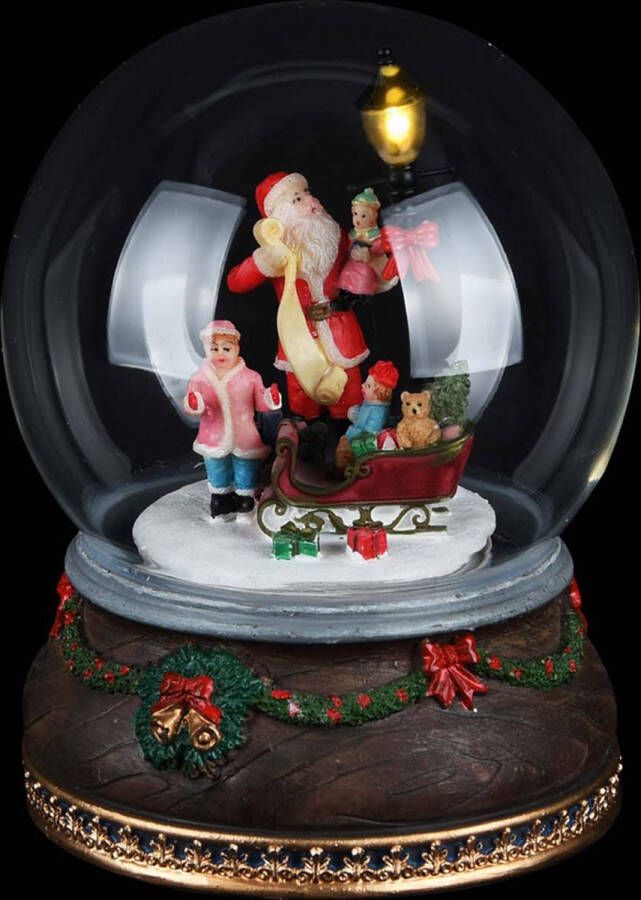 Dekoratief Muziekdoos 'Santa with Kids' glas resina 12x12x16cm + adapter A205749
