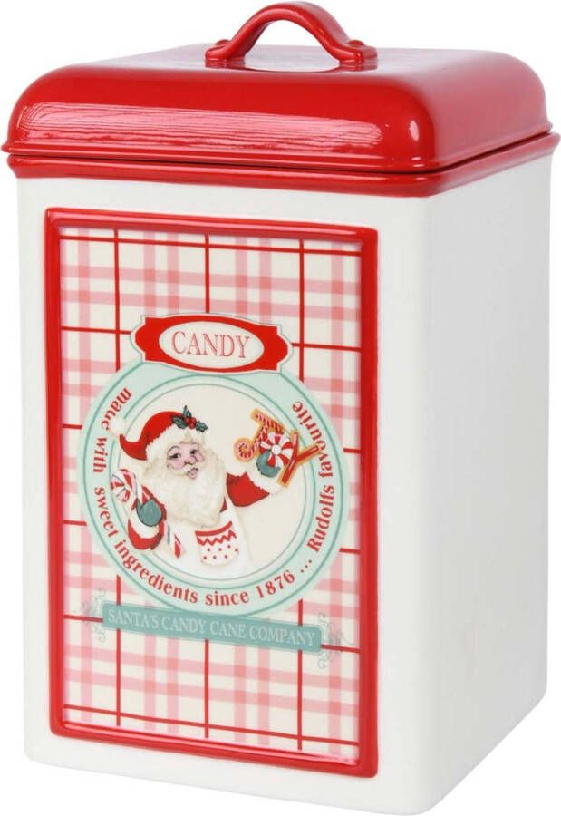 Dekoratief Voorraadpot kerstman Bewaarpot santa's candy rood wit 14x14x22cm keramiek A215167