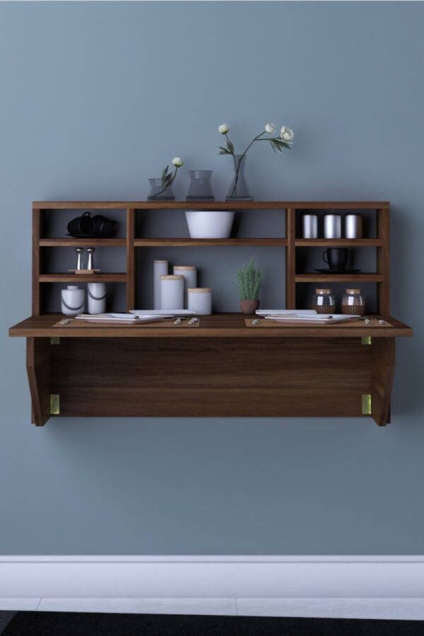 Dekornik SNS Home Kardelen Tafel Draagbare Planktafel Wandtafel Inklapbaar Wandbureau Inklapbare Wandtafel Keukentafel Wandkast Vouwtafel Klaptafel 90x50 cm Zwart en Marmer
