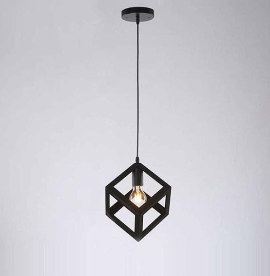 Dekubo Hanglamp Yara Vintage Kooi Draad Lampenkap Zwart Industrieel vierkant kubus