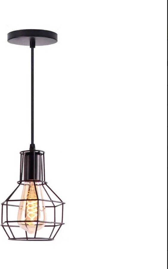 Dekubo Hanglamp Katja Vintage Kooi Draad Lampenkap Zwart Industrieel Rond
