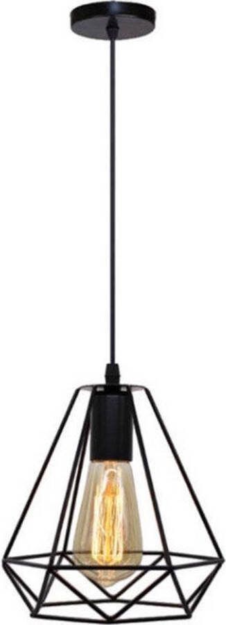 Dekubo Hanglamp Vera Vintage Kooi Draad Lampenkap Zwart Industrieel metaal- Ruitvorm