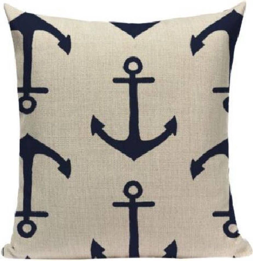 Dekussenspecialist Bootkussens Sierkussen Boot accessoires Blauw Crème 45x45 Linnen Nautische kussens