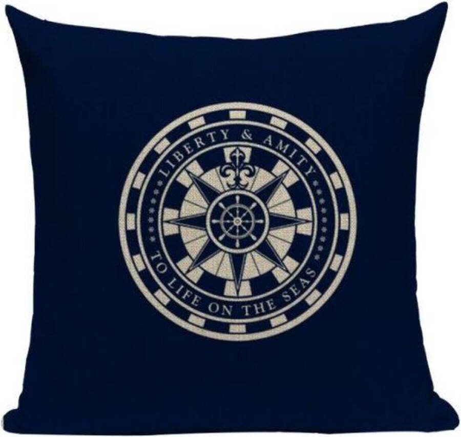 Dekussenspecialist Bootkussens Sierkussen Boot accessoires Blauw Crème 45x45 Linnen Nautische kussens