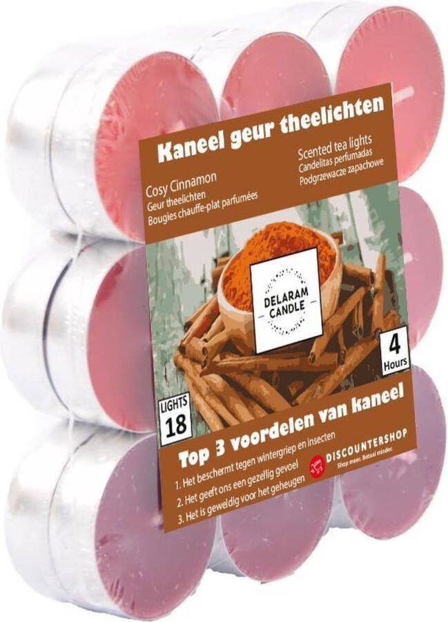 Delaram Geurtheelichten Theelichten met 4 Branduren Waxinelichtjes Geurtheelichten -theelichten 18 stuks Theelichten met Geur Cosy Cinnamon geur theelichten