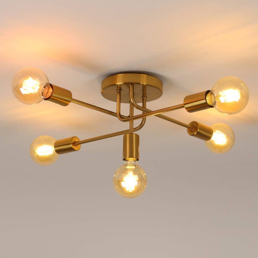 Delaveek 5 Koppen Gebogen Buis Kroonluchter Goud -53*53*19cm- IJzer- E27 (lamp niet inbegrepen)