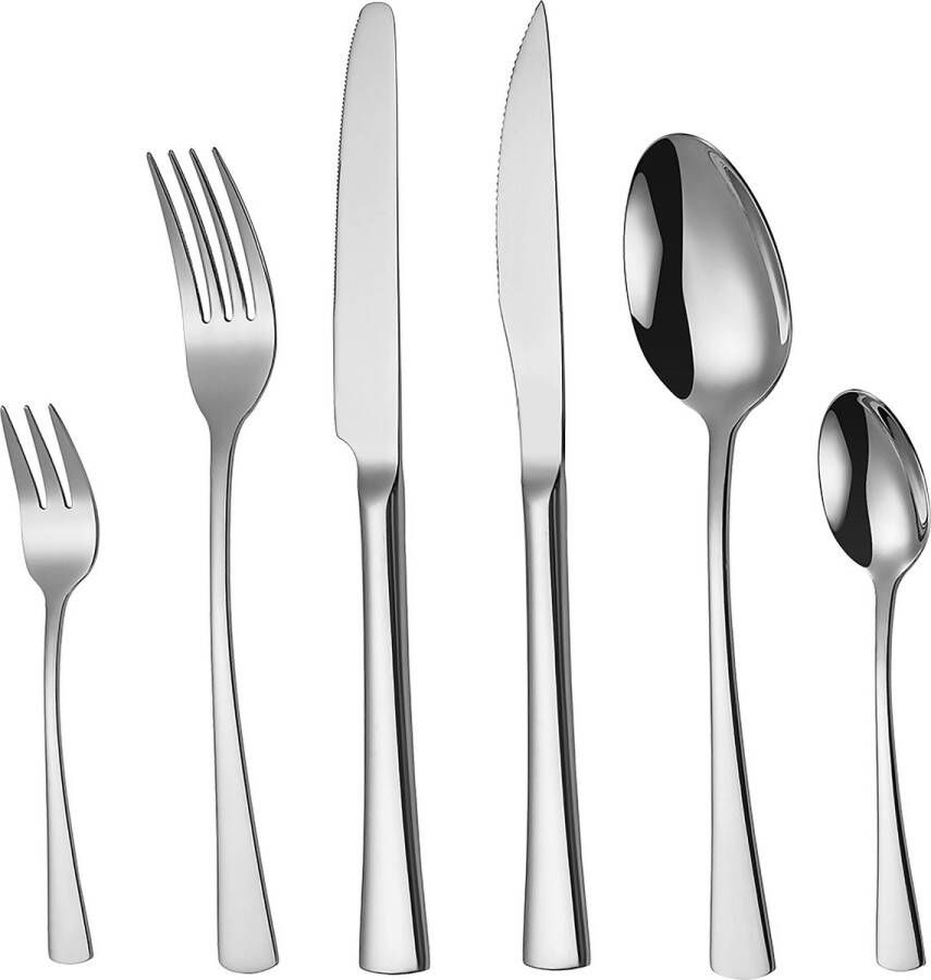 Deleca 6 Persoons Bestekset Harmony Lepels Messen Vorken Steakmessen & Gebaksvorkjes Vaatwasserbestendig Kerst Bestek Zilver Edelstaal