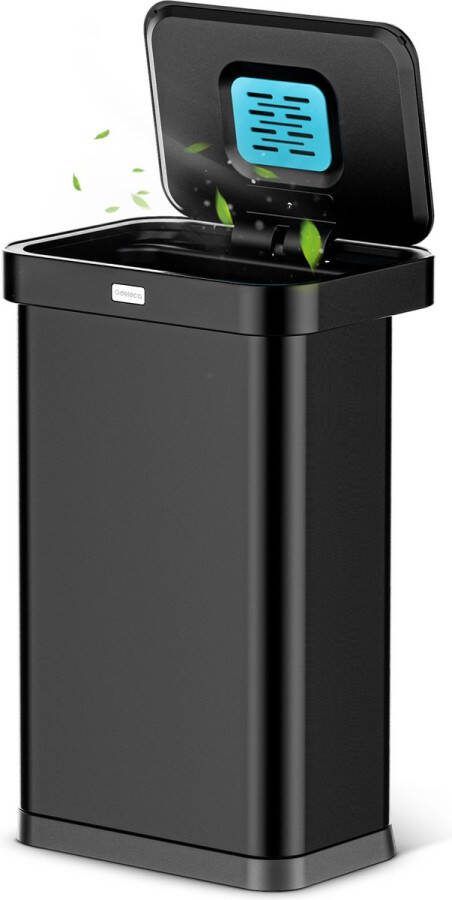 Deleca Sensor Prullenbak 50 Liter Met FreshAura Geurbestrijding Slow Close Afvalbak RVS Vuilnisbak Afvalemmer Zwart