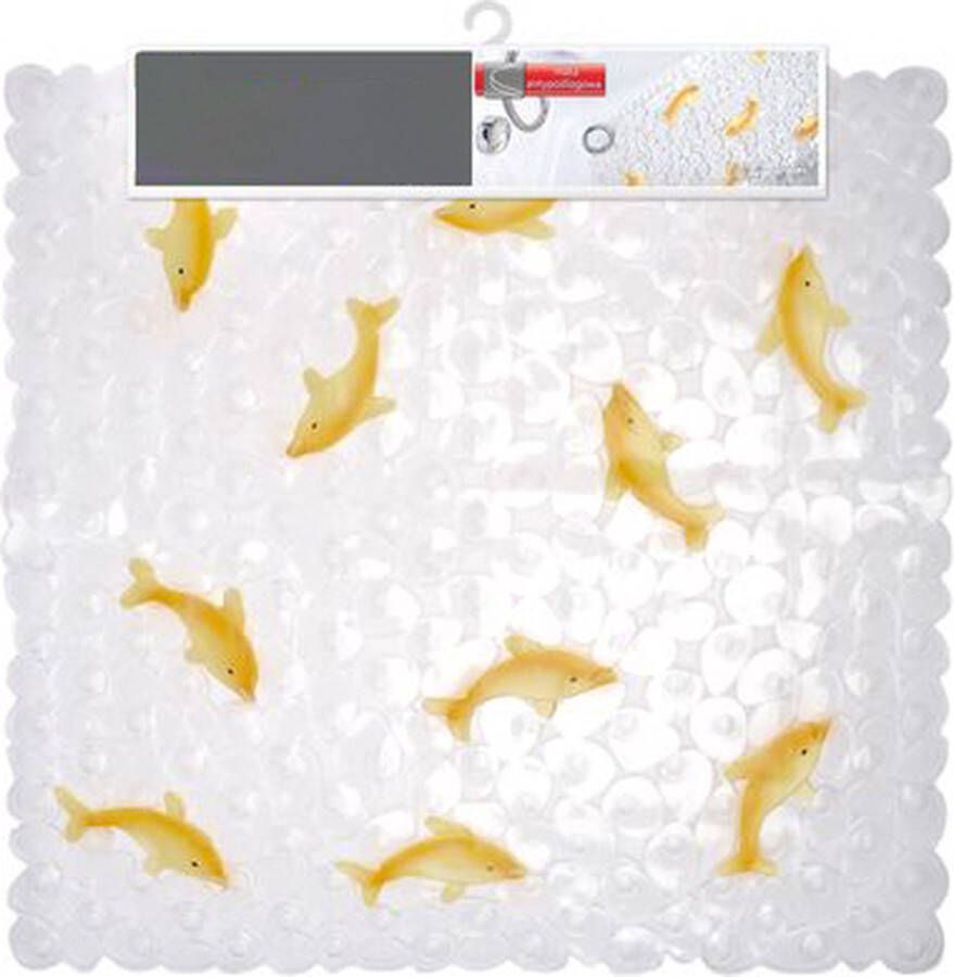 Delfin Badmat douchemat antislip 54x54 cm PVC transparant met gele vissen