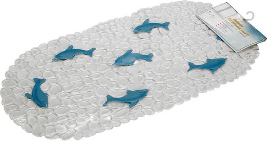 Delfin Badmat douchemat antislip 70x36 cm PVC transparant met blauwe vissen