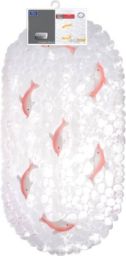 Delfin Badmat douchemat antislip 70x36 cm PVC transparant met roze vissen