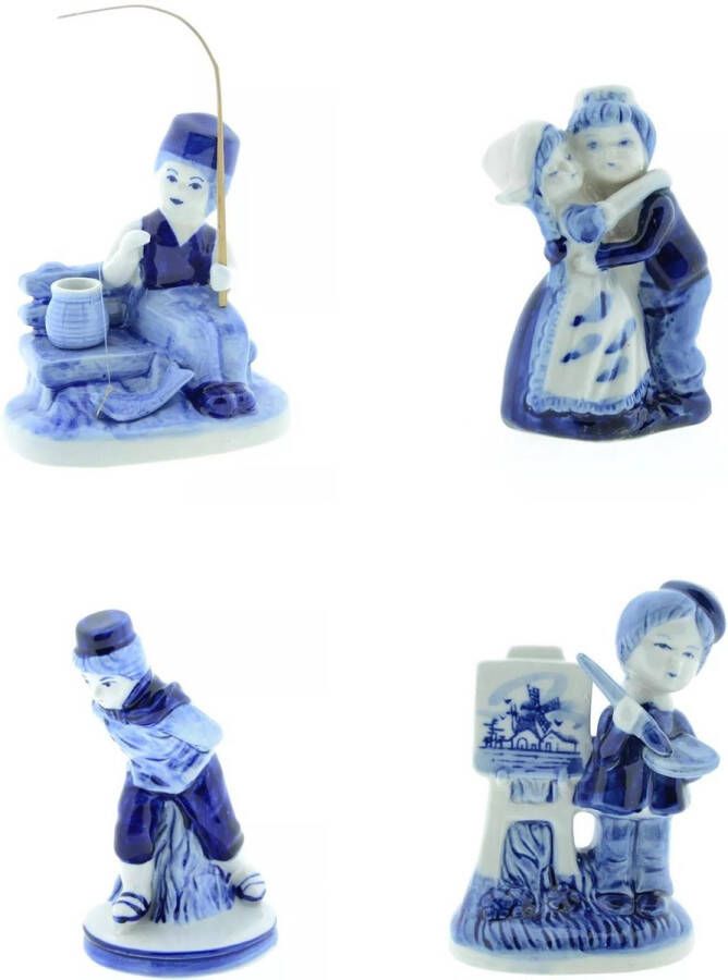 Delfts blauw 4 beeldjes schaatser- verliefd stelletje zitbank pepermolen 13cm