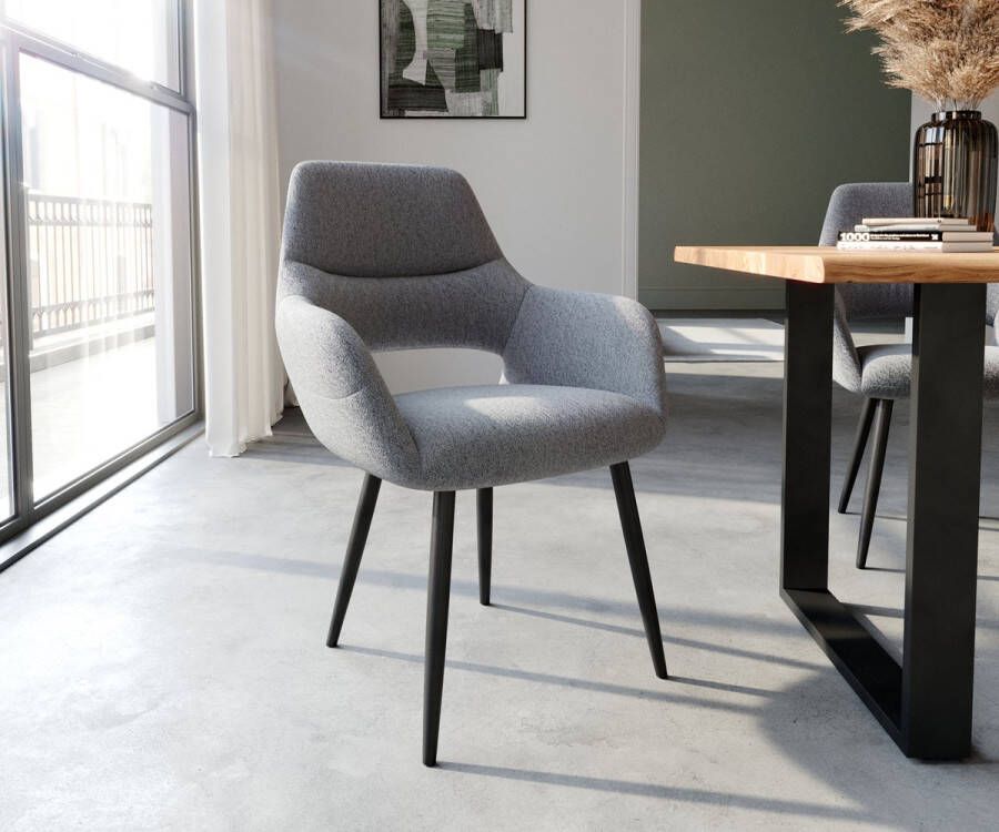 DELIFE Armleunstoel Yago-Flex met armleuning 4-poot conisch zwart structuur lichtgrijs