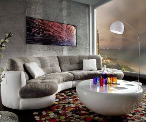 DELIFE Bank Napoli lichtgrijs wit 300x95cm ronde zitbank incl. kussenbank