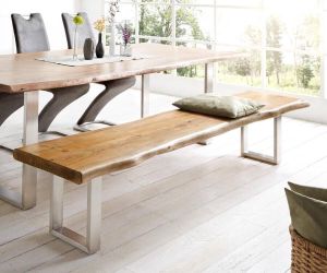 DELIFE Bank van massief hout Live-Edge acacia Natuur 255x40 frame breed boomrand massief bankje