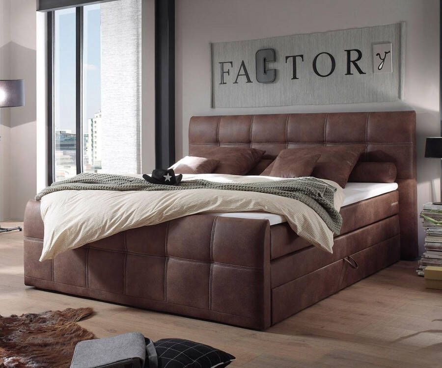 DELIFE Bed Amarillo bruin 180x200 cm met matras en topper boxspring bed