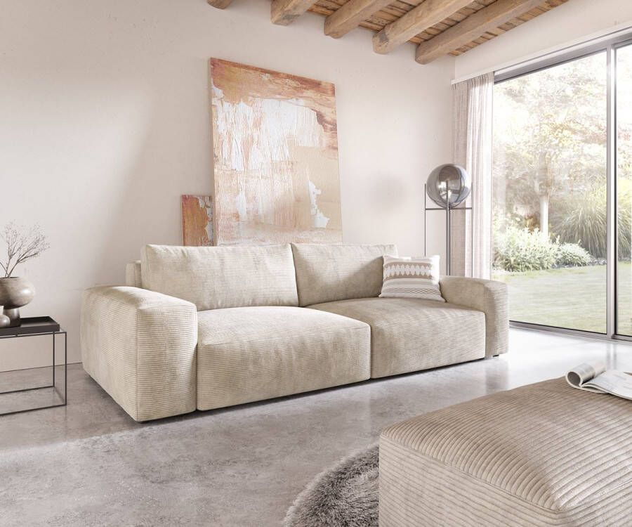 DELIFE Big-sofa Lanzo XL Cord Beige 280x130 cm met hocker