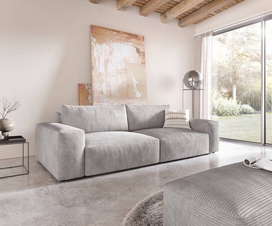 DELIFE Big-sofa Lanzo XL Koord zilvergrijs 280x130 cm met hocker