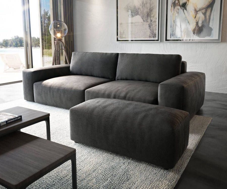 DELIFE Big-sofa Lanzo XL kunstleer vintage antraciet 270x130 cm met hocker