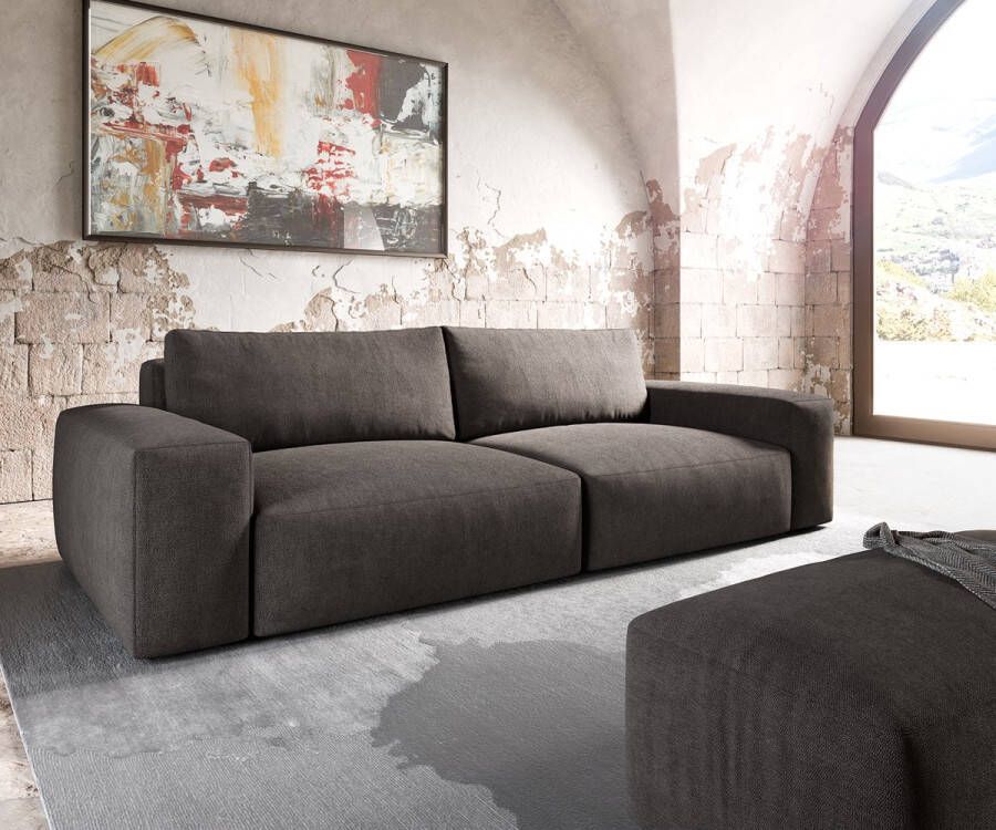 DELIFE Big-sofa Lanzo XL microvezel kaki bruin 270x130 cm met hocker