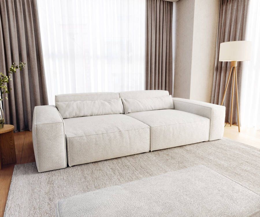 DELIFE Big-Sofa Sirpio XL 270x130 cm bouclee crème-witte met kruk
