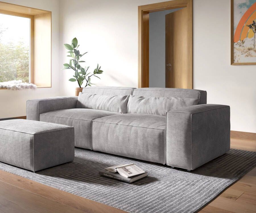 DELIFE Big-Sofa Sirpio XL 270x130 cm koord zilvergrijs met kruk