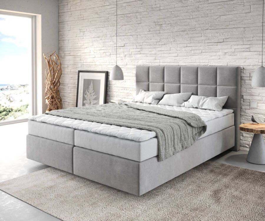 DELIFE Boxspring bed Dream-Fine microvezel grijs 160x200 met matras en topper
