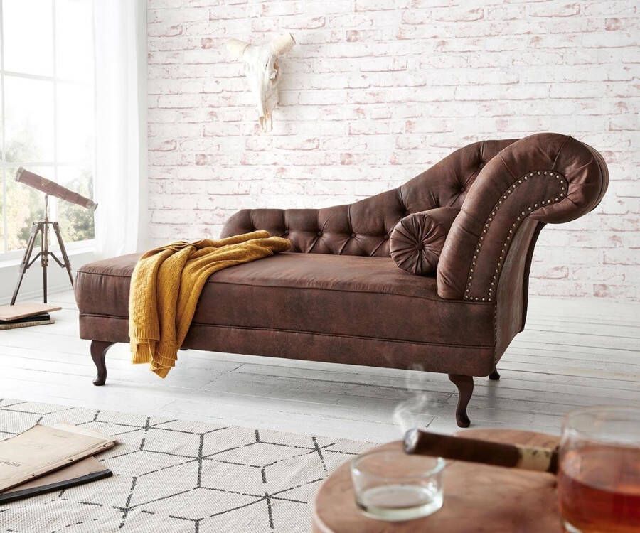 DELIFE Chaise Longue Patsy bruin 185x75 cm antiek optiek Chesterfield met kussen Recamiere