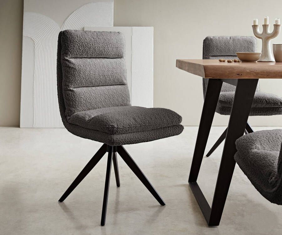 DELIFE Draaistoel Abelia-Flex kruisframe hoekig zwart bouclé grijs 180° draaibaar
