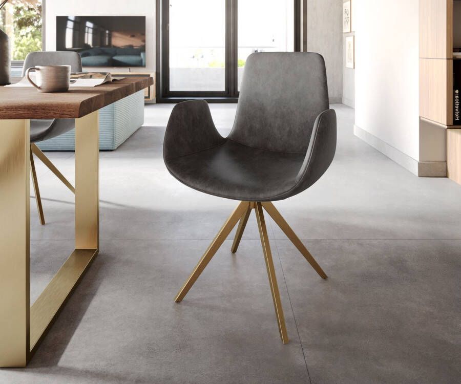 DELIFE Draaistoel Ilia-Flex met armleuning kruisframe hoekig goud antraciet vintage