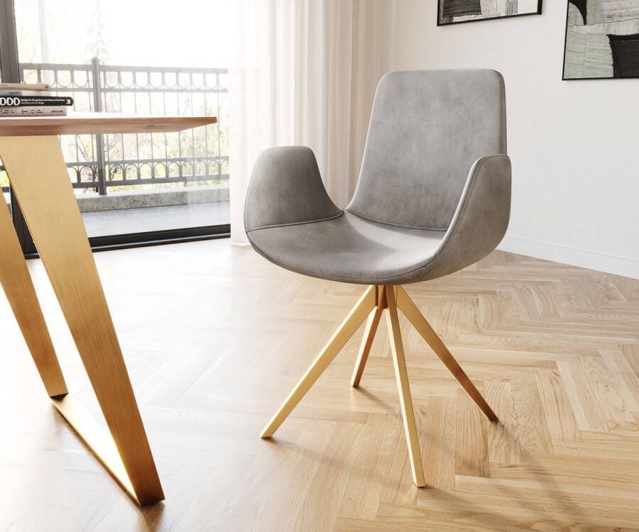 DELIFE Draaistoel Ilia-Flex met armleuning kruisframe hoekig goud fluweel grijs 180°