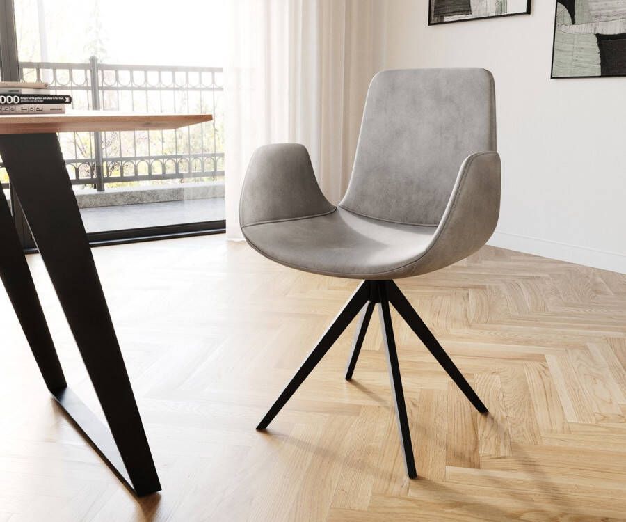 DELIFE Draaistoel Ilia-Flex met armleuning kruisframe hoekig zwart fluweel grijs 180°