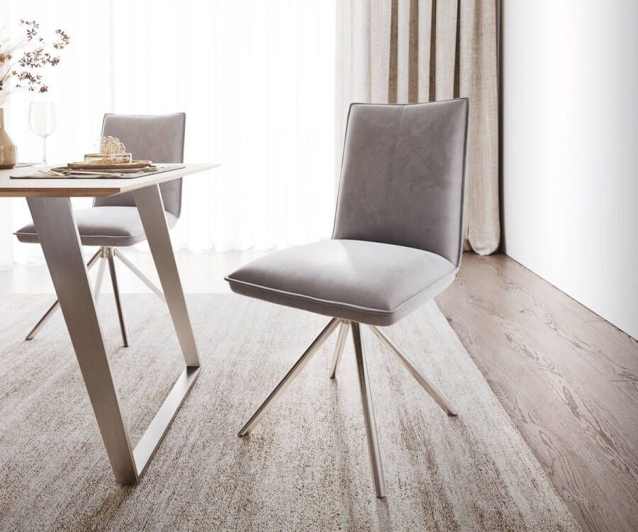 DELIFE Draaistoel Lelio-Flex kruisframe rond roestvrij staal fluweel grijs 180°