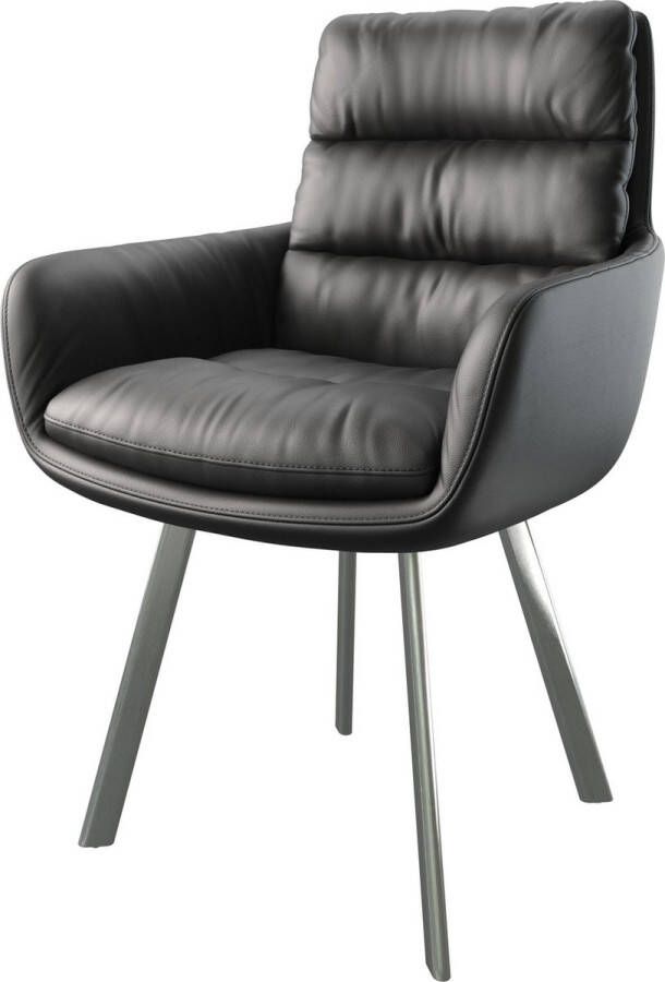 DELIFE Gestoffeerde-stoel Abelia-Flex met armleuning 4-Fuß oval roestvrij staal echt leder zwart