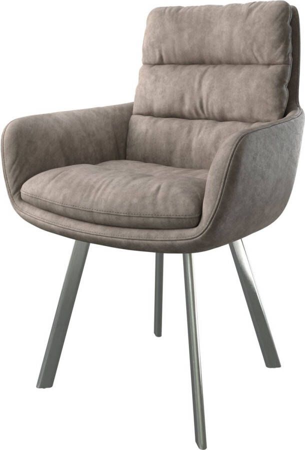 DELIFE Gestoffeerde-stoel Abelia-Flex met armleuning 4-Fuß oval roestvrij staal taupe vintage