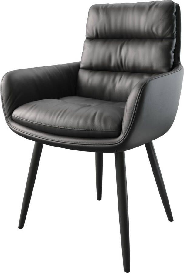 DELIFE Gestoffeerde-stoel Abelia-Flex met armleuning 4-poot conisch zwart echt leder zwart