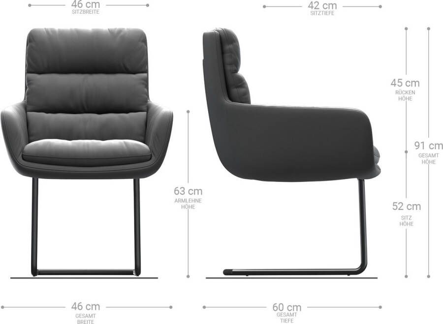DELIFE Gestoffeerde-stoel Abelia-Flex met armleuning sledemodel rond zwart taupe vintage