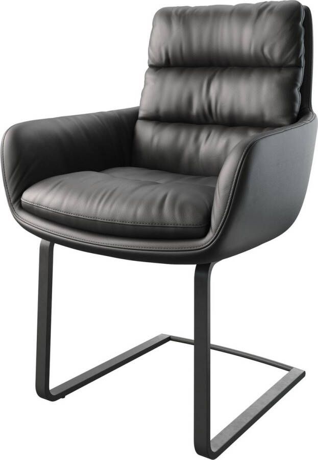 DELIFE Gestoffeerde-stoel Abelia-Flex met armleuning sledemodel vlak zwart echt leder zwart
